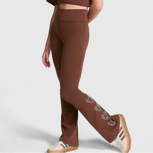 🔥🔥VS Pink ✨GORGEOUS BLING✨ foldover waistband yoga pants flare leggings XL NWT - Picture 4 of 10